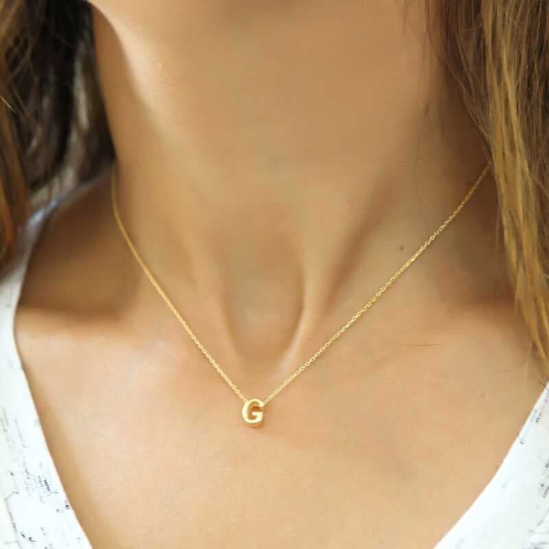 925 Ayar Gümüş 3 Boyutlu G Harf Kadın Gümüş Kolye (T5904) (477477)