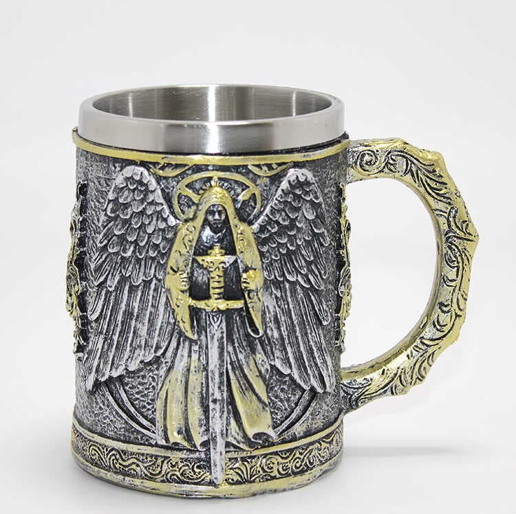 Savaşçı Melek Kanatlı 3D Kabartmalı Paslanmaz Çelik Kupa