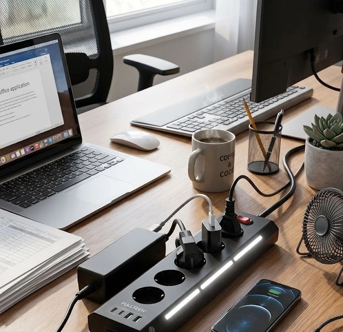 Akım Korumalı 5’li Priz 2xusb 2xtype-c Çıkış Dokunmatik Işıklı Akım Koruma Çoklu Priz Çoğaltıcı Siyah