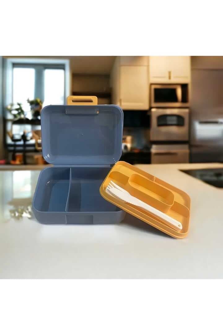 Meyve Suyu Bölmeli - Tabaklı Beslenme Kabı  Diyet Kabı -Çatal Bıçak Kaşık Dahildir (477477)