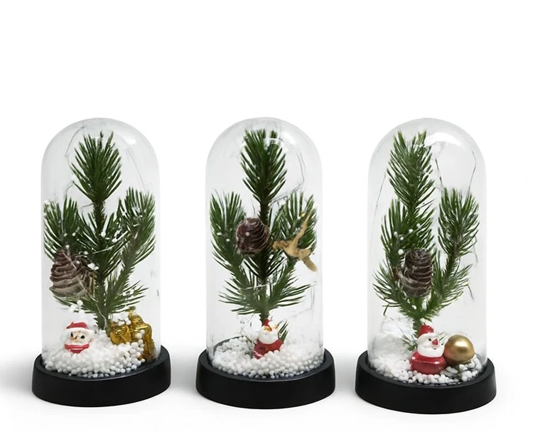 Yılbaşı Temalı Işıklı  Dekoratif Cam Fanus Alk5074