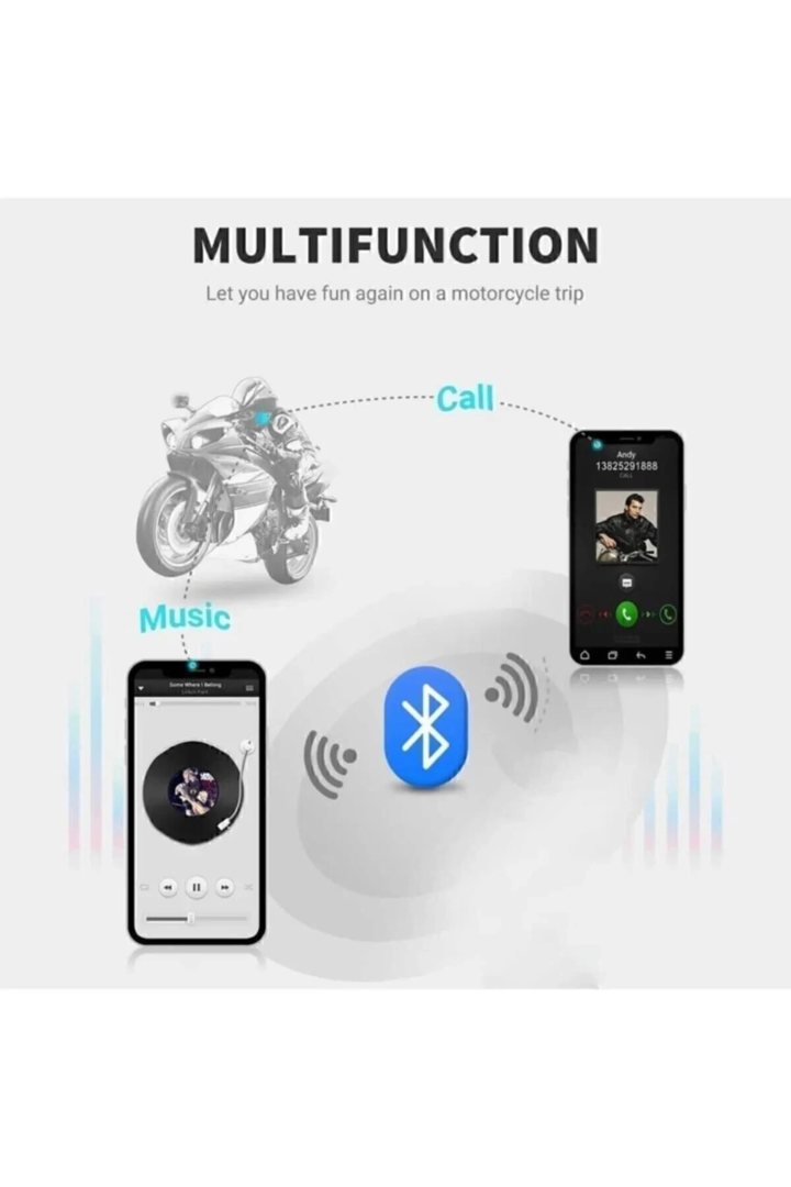 A50 Motosiklet Kask Kulaklık Intercom Işıklı Bluetooth V5.3 2800mah