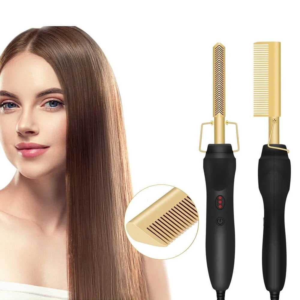 2 in 1 Elektrikli Isıtma Tarak Saç Düzleştirici Bigudi Islak Kuru Saç  Fırçası Saç Şekillendirici Egonex (5430)