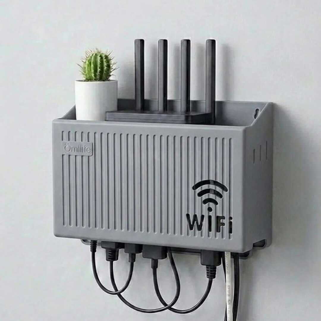 Duvar Tipi Wi-Fi Modem Saklama Kutusu(Gri) – Kablo Düzenleyici Router Raf Organizer (5430)