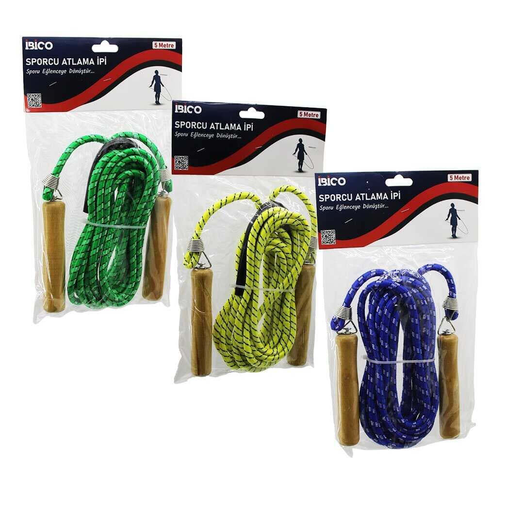 AHŞAP SAPLI ATLAMA İPİ RENKLİ 5MT (5430)