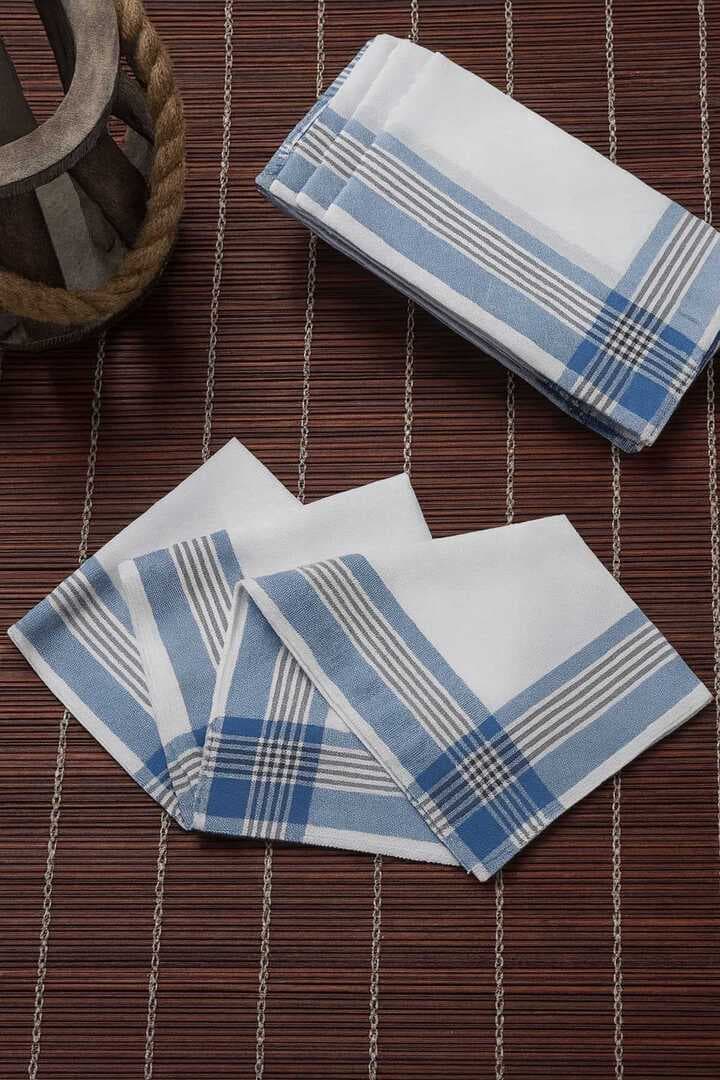 12 li Cep Yaka Mendili Pamuklu Şah Desen Mavi 30x30 Cm