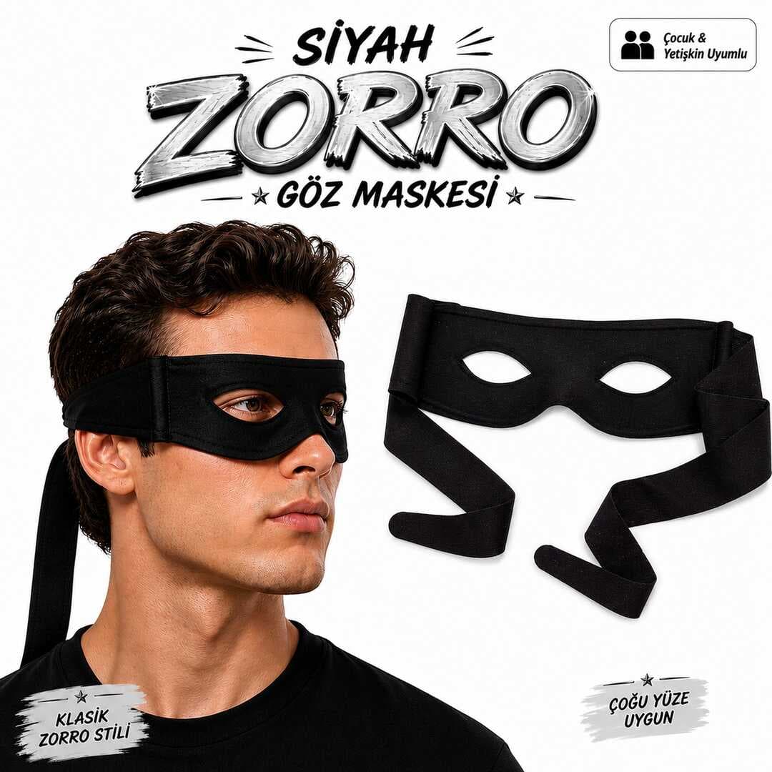Siyah Zorro Göz Maskesi – Bağlamalı Parti ve Kostüm Aksesuarı (5430)