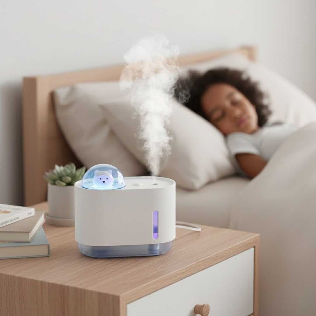 Uzay Ayısı 300 ML USB Hava Nemlendirici – LED Işıklı Masaüstü Buhar Makinesi, Yatak Odası &amp;amp; Çocuk Odası İçin Ortam Nemlendirici (5430)