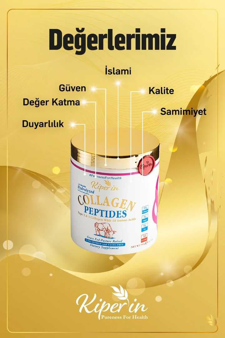 Kiperin Collagen %100 Saf Ve Doğal Yüksek Biyoaktif Çift Hidrolize Kolajen Peptitler içeren Diyet Takviyesi(50günlük)