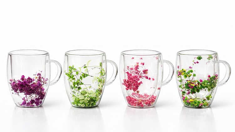 Çift Camlı Çiçekli Borosilikat Kupa Bardak - Model 2