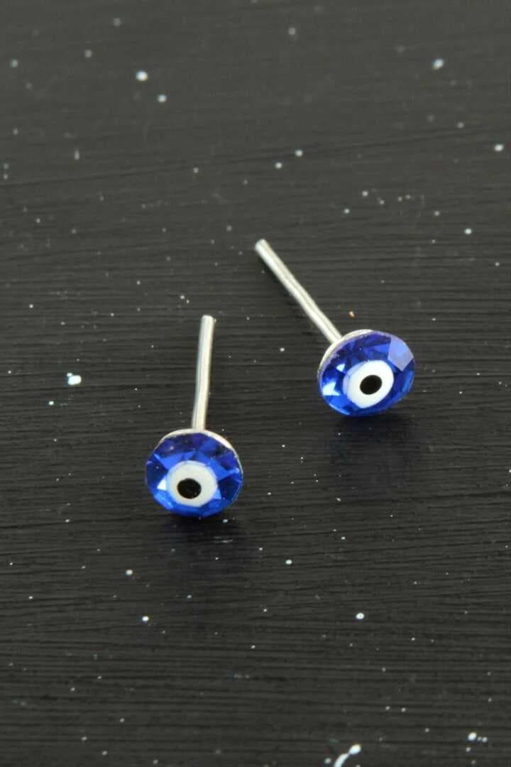 Kristal Taşlı Nazar Mineli Minik Küpe 0,4 mm