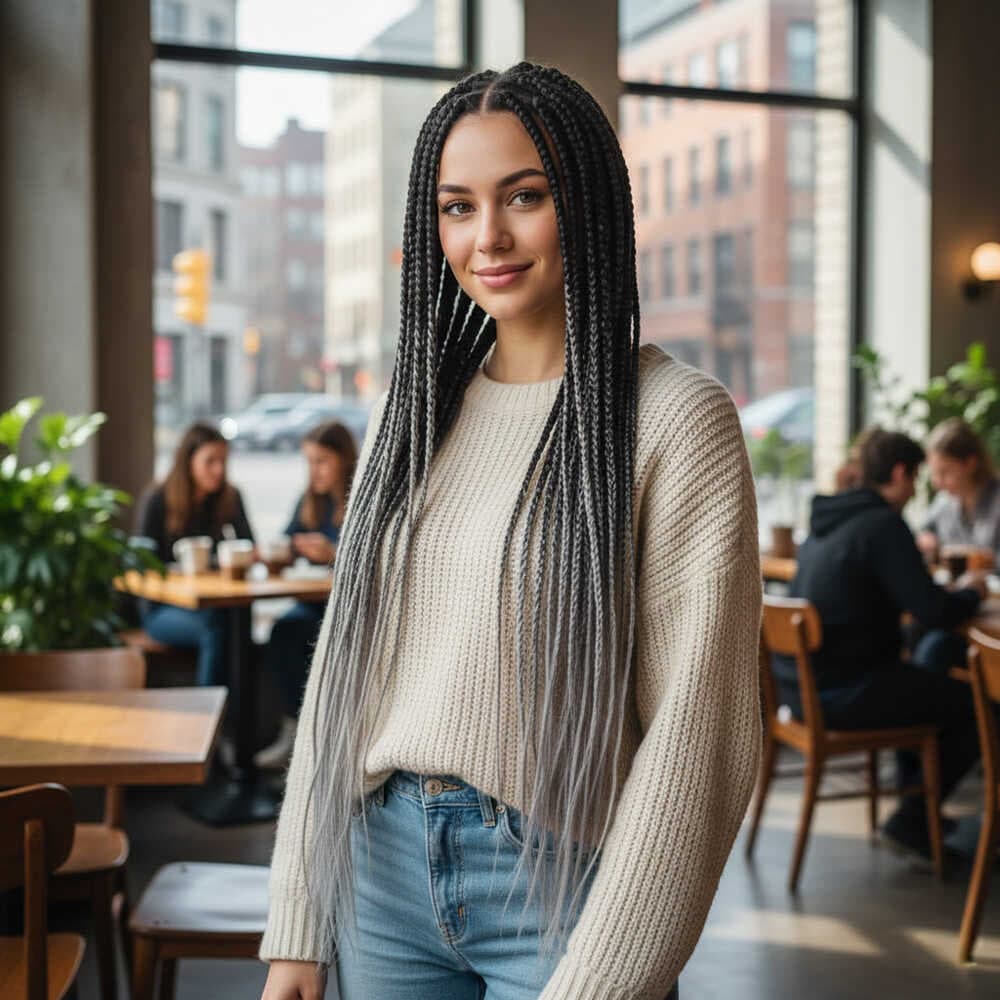 Afrika Örgüsü Ve Rasta İçin Sentetik Ombreli Saç / Siyah / Orta Ton Gri