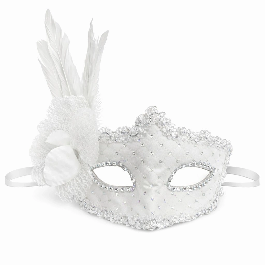 Beyaz Tüylü Venedik Lüks Balo Maskesi