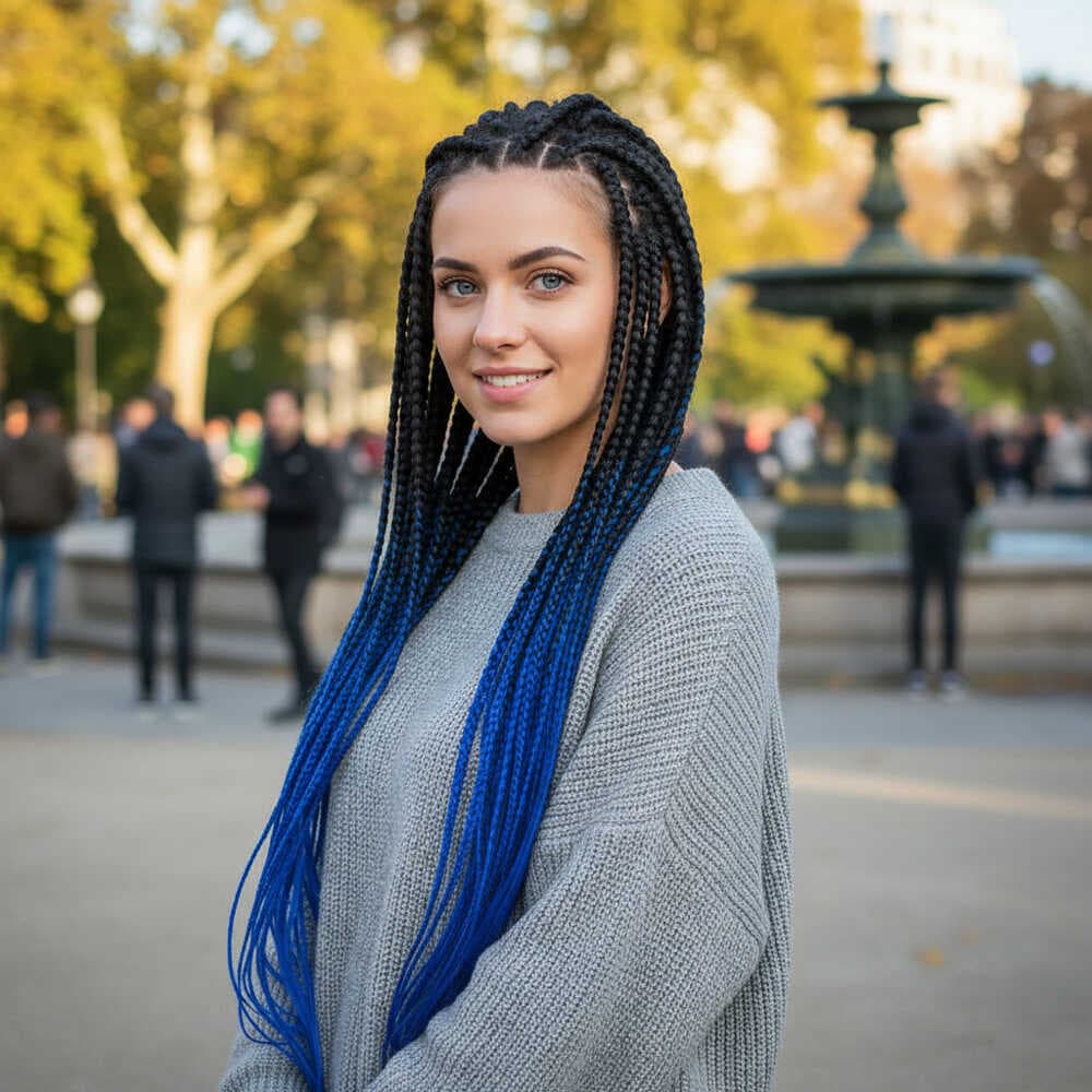 Afrika Örgüsü Ve Rasta İçin Sentetik Ombreli Saç / Siyah / Koyu Mavi Ombreli