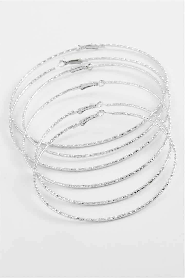 Çizgili Metal Halka Küpe 6 Adet