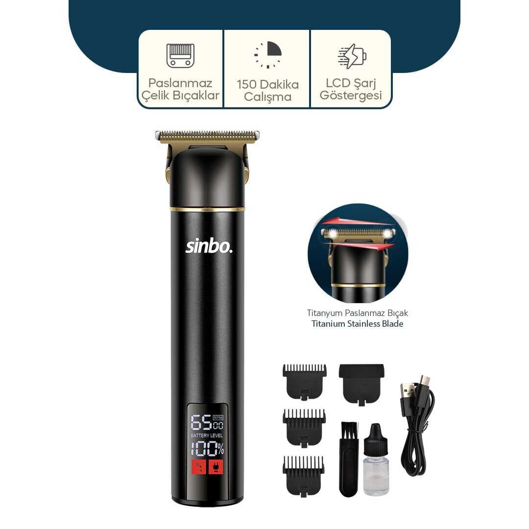 USB ŞARJLI - LCD GÖSTERGELİ SAÇ - SAKAL KESME TRAŞ MAKİNESİ ALÜMİNYUM ALAŞIMLI GÖVDE SHC-1907 (5430)