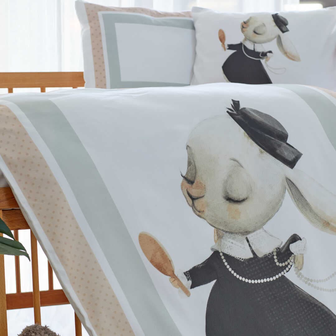 ARBABABY ORGANİK BASKILI %100 PAMUK BEBEK NEVRESİM TAKIMI - PEMBE TAVŞAN TEMALI