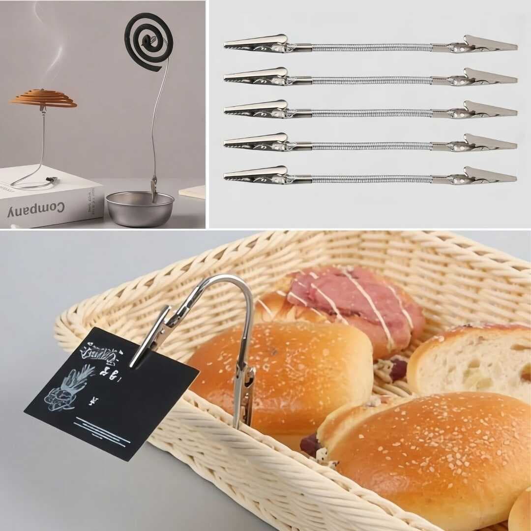 Paslanmaz Çelik Çift Kafa Timsah Klips – Isıya Dayanıklı Sinek Kovucu Bobin Tutucu &amp;amp; Kağıt Not Sabitleyici, Kıvrılabilir Esnek Gövdeli Aparat (5430)