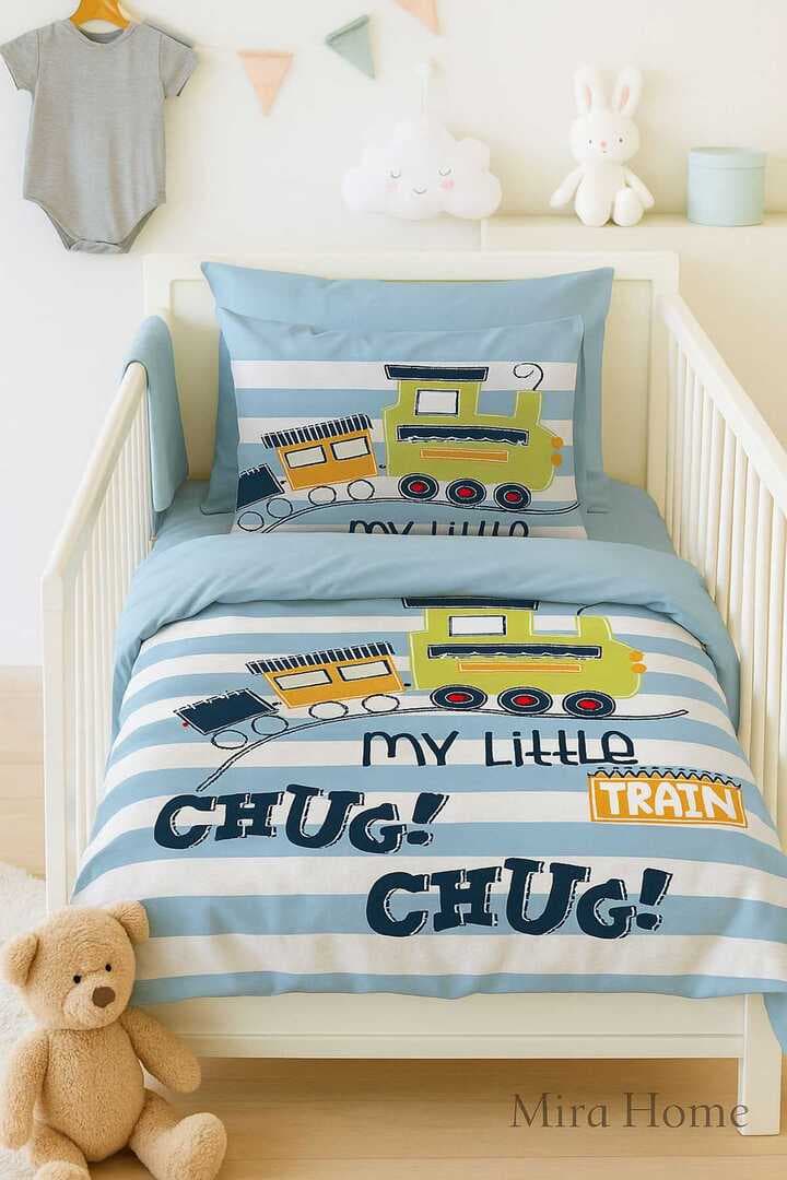 Dijital Baskılı 3d Pamuklu Yenidoğan Bebek Nevresim Takımı My Little Train