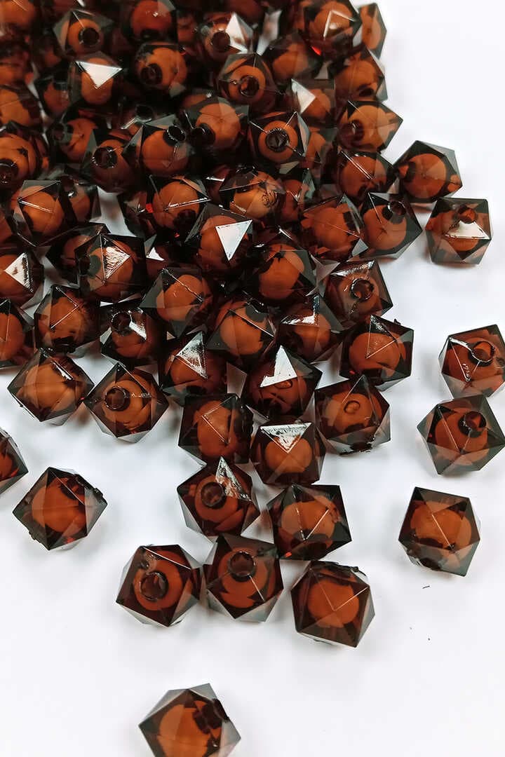 Küp Boncuk İçten Boncuklu Bileklik Çanta Boncuğu 10 mm 50 gr Kahverengi - BNC455