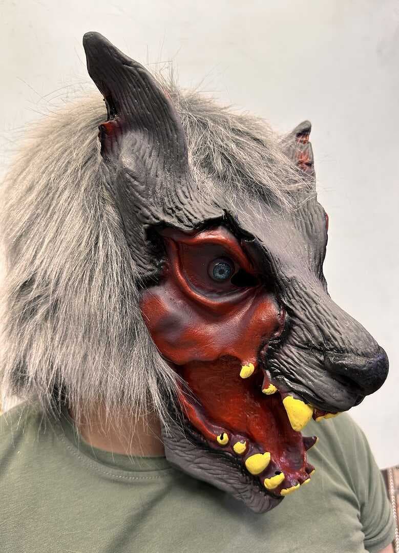 Kafaya Tam Geçmeli Lateks Dişli Ağzı Açık Kurt Maskesi (5430)