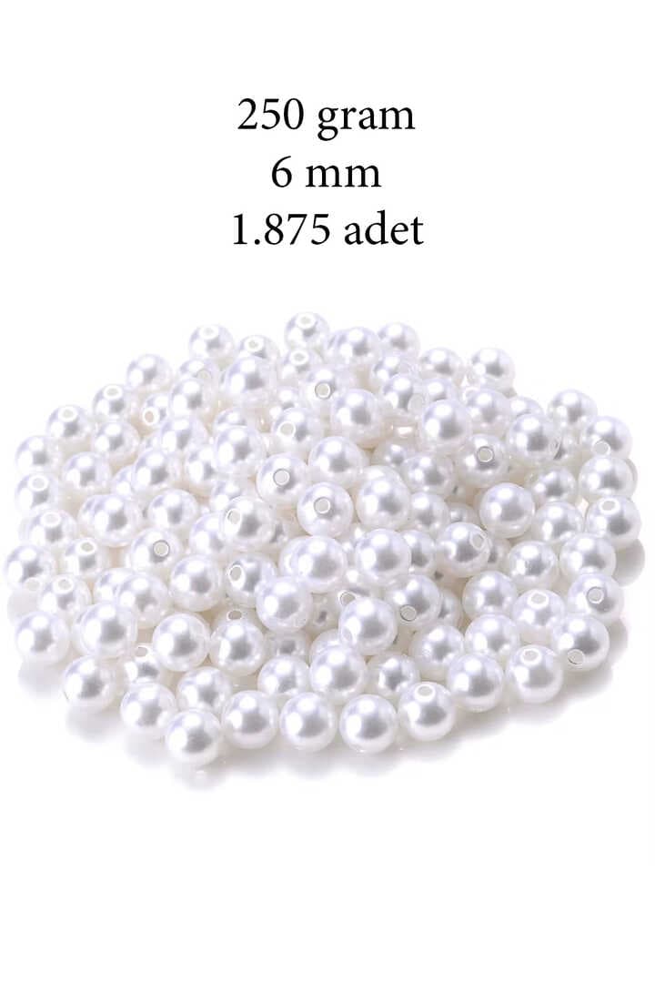 250 gram 6mm Beyaz Renk Plastik İnci Boncuk Çanta ve Takı Yapım Boncuğu (~1.875 adet)