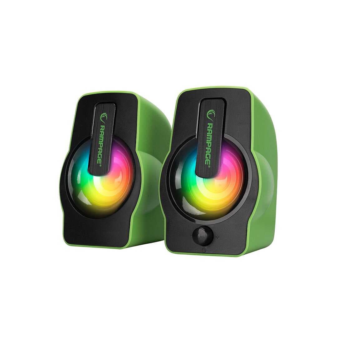 YEŞİL - RGB IŞIKLI 1+1 HOPARLÖR SPEAKAER SET USB KABLO 2.0 MULTİMEDYA - 6W (5430)
