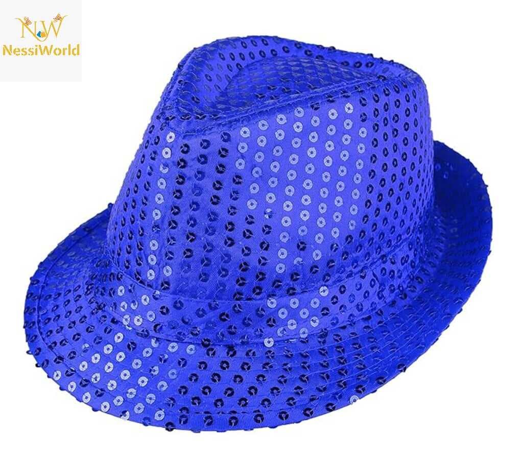 Disko Star Mavi Payetli Fötr Şapka Yetişkin Boy