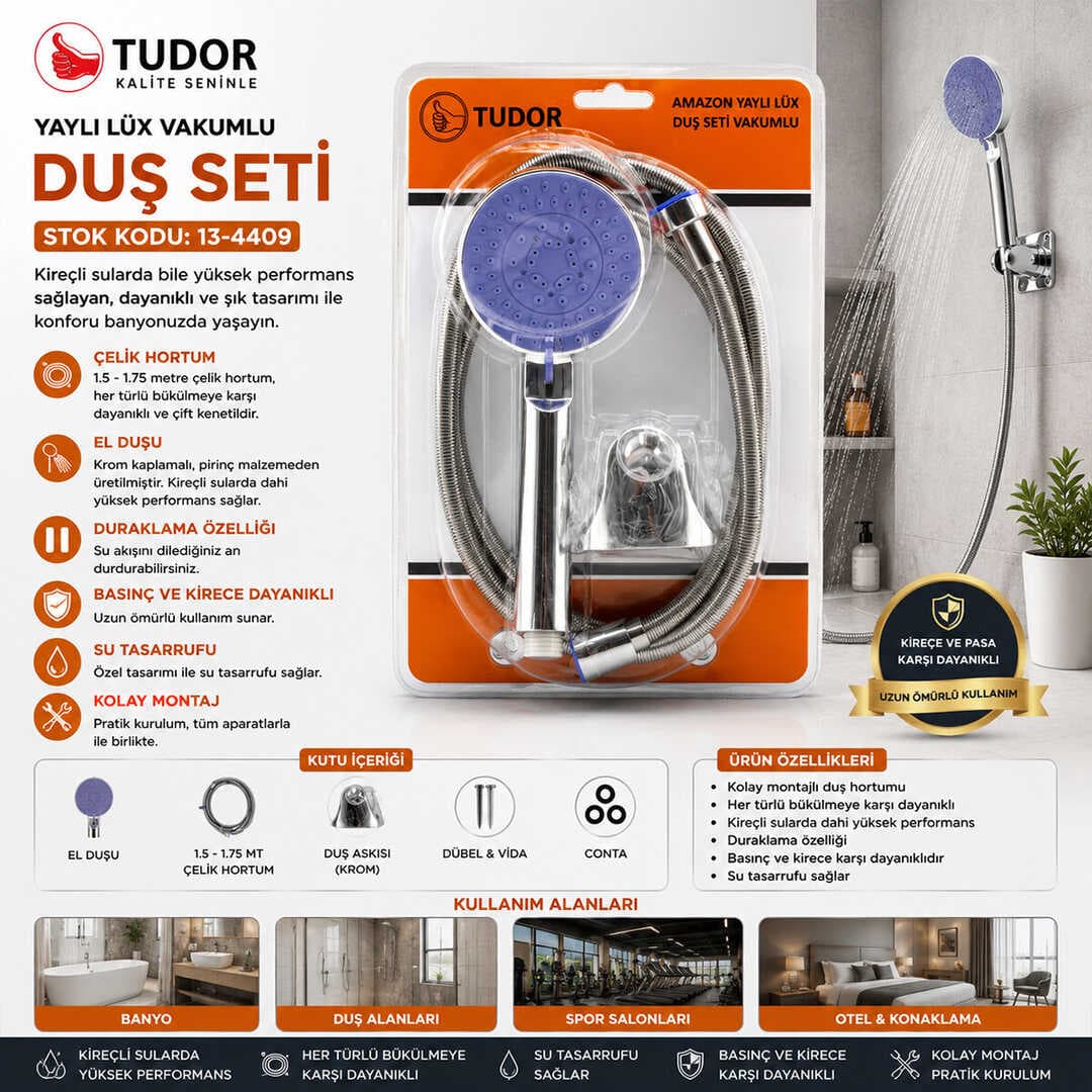 VAKUMLU - KROM LÜKS DUŞ SETİ METAL YAYLI HORTUM=150CM MAFSAL (5430)
