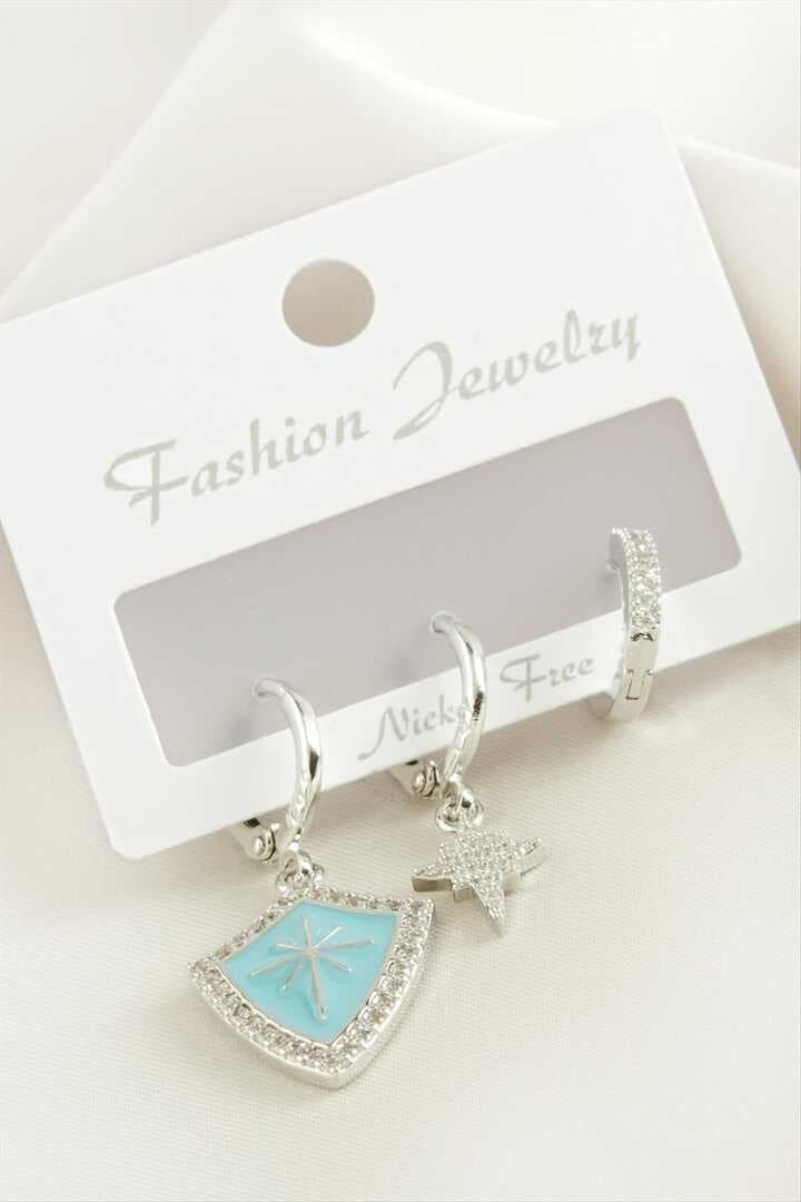 3 Adet Yıldız Zirkon Taşlı Küpe