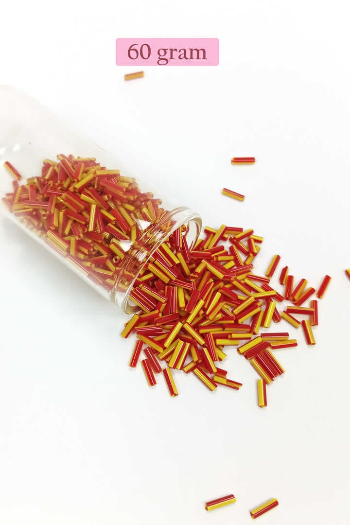 Uzun Boru Kesme Boncuk Çap 2mm Uzunluk 10 mm - 60 Gram - Sarı Kırmızı - BNC274