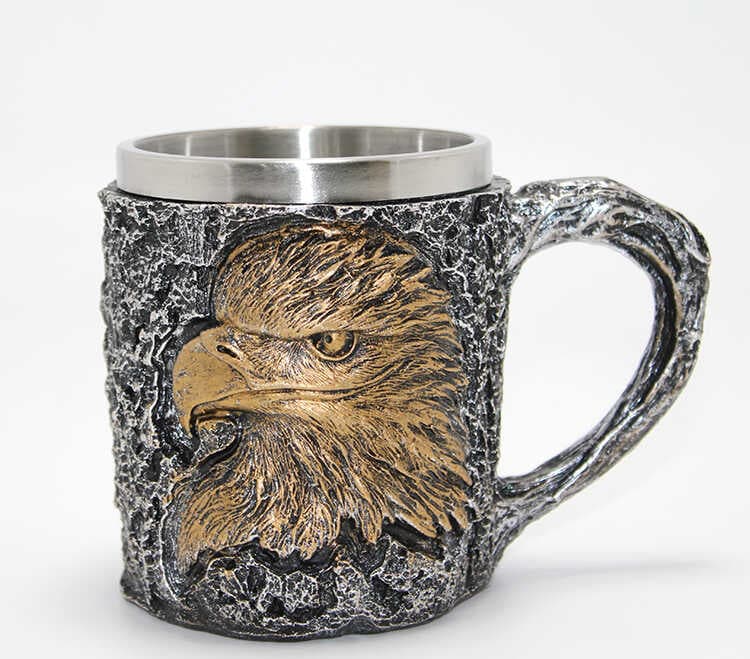 3D Kabartmalı Kartal Büstü Paslanmaz Çelik Kupa Bardak