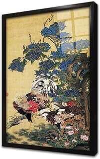 Horozlar ve Çiçek Çerçeveli Cam Tablo 20x30 cm CB31067