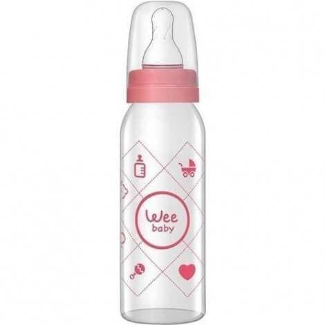 Wee Baby Silikon Uçlu Desenli Cam Biberon 250 cc - Pembe
