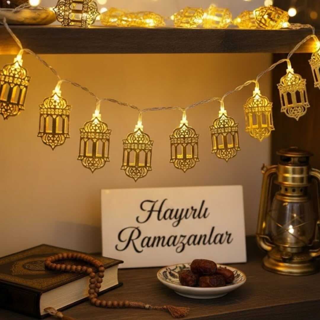 10 Adet Sarkıtlı Ramazan Fenerli LED Işık – Pilli 2 Metre Ramazan Süsü, İslami Dekorasyon, Ev ve Mekanlar İçin Dekoratif Ortam Aydınlatması (5430)