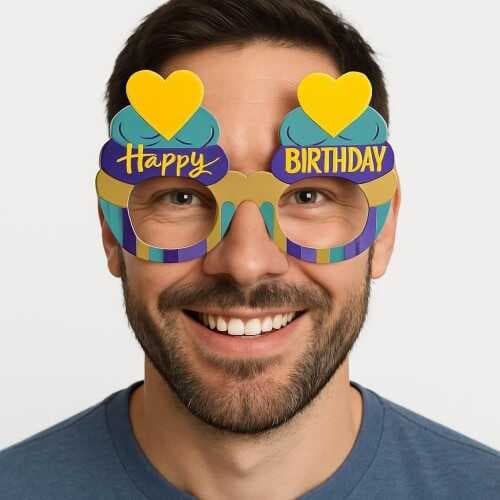 Cupcake Temalı Doğum Günü Renkli Karton Happy Birthday Gözlüğü 6 Adet