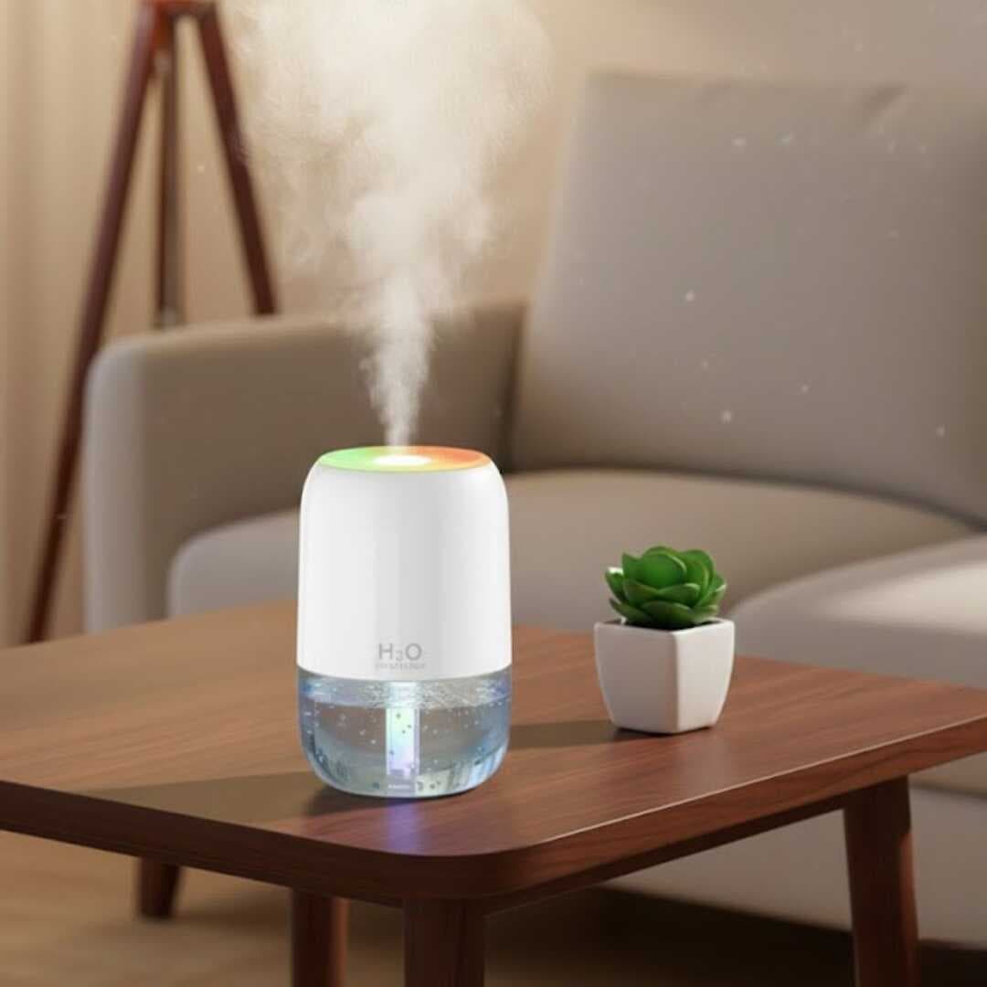 H2O Model Şeffaf Hazneli Hava Nemlendirici-Ultrasonik Soğuk Buhar Makinesi, LED Işıklı Masaüstü Oda Nemlendirici (5430)