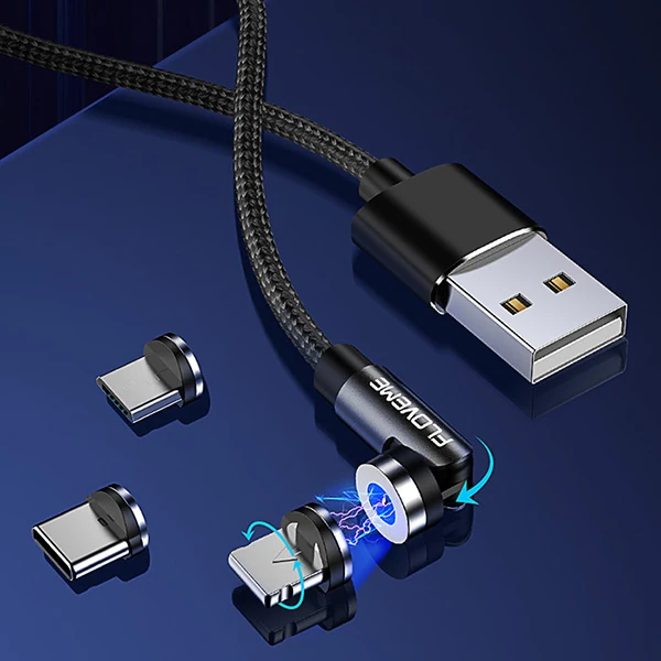 Floveme 540 Dönebilen Miknatisli Usb Sarj Kablosu 3 Baslik(iPhone+Type-C+Micro 1M-(5775)