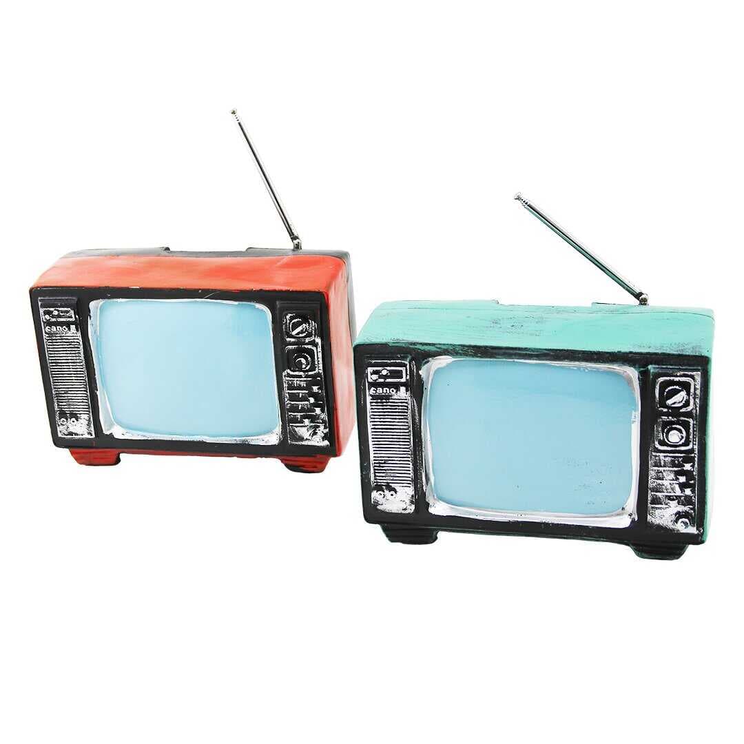 TELEVİZON VİNTAGE DEKORATİF BİBLO - KUMARABA RENKLİ 17X11X10.5CM REÇİNE (5430)