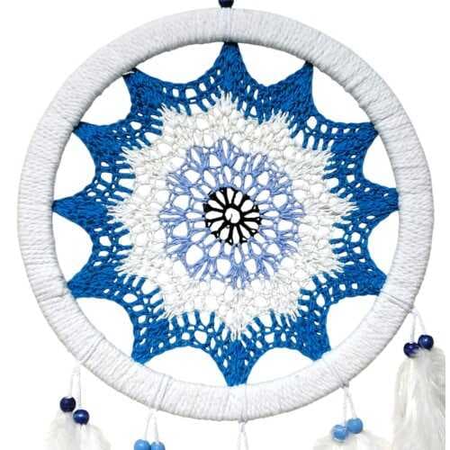 Petrol Mavisi Nazar Motifli Kuş Tüylü Duvar Süsü