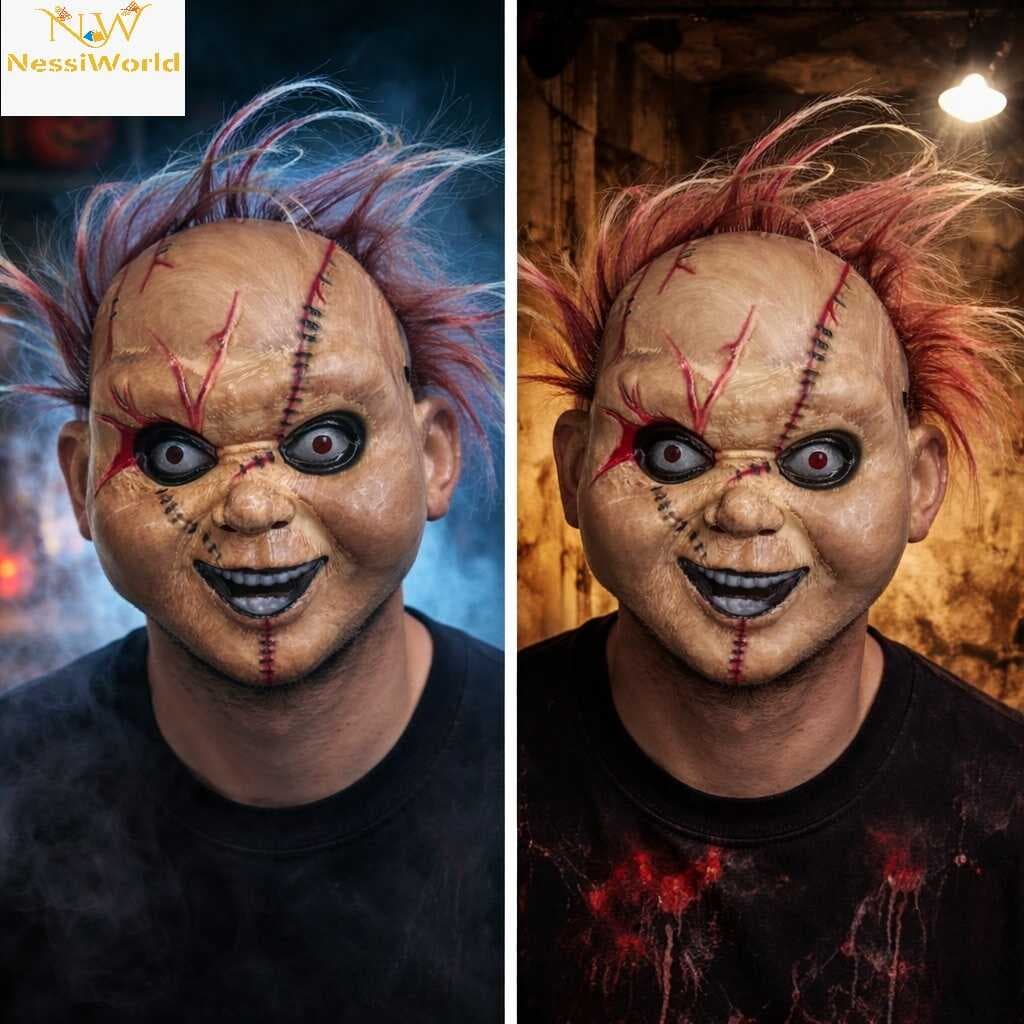 Korku Bebek Maskesi – Saçlı Plastik Yüz Maskesi