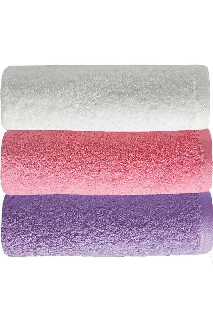 3 lü Düz Renk El Yüz Havlu Seti %100 Pamuklu 50x90 Cm Mor-Pembe-Beyaz