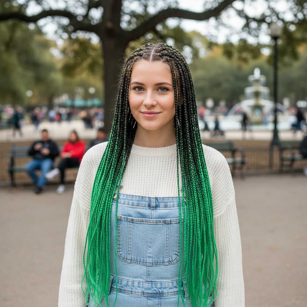 Afrika Örgüsü Ve Rasta İçin Sentetik Ombreli Saç / Siyah / Zümrüt Yeşili