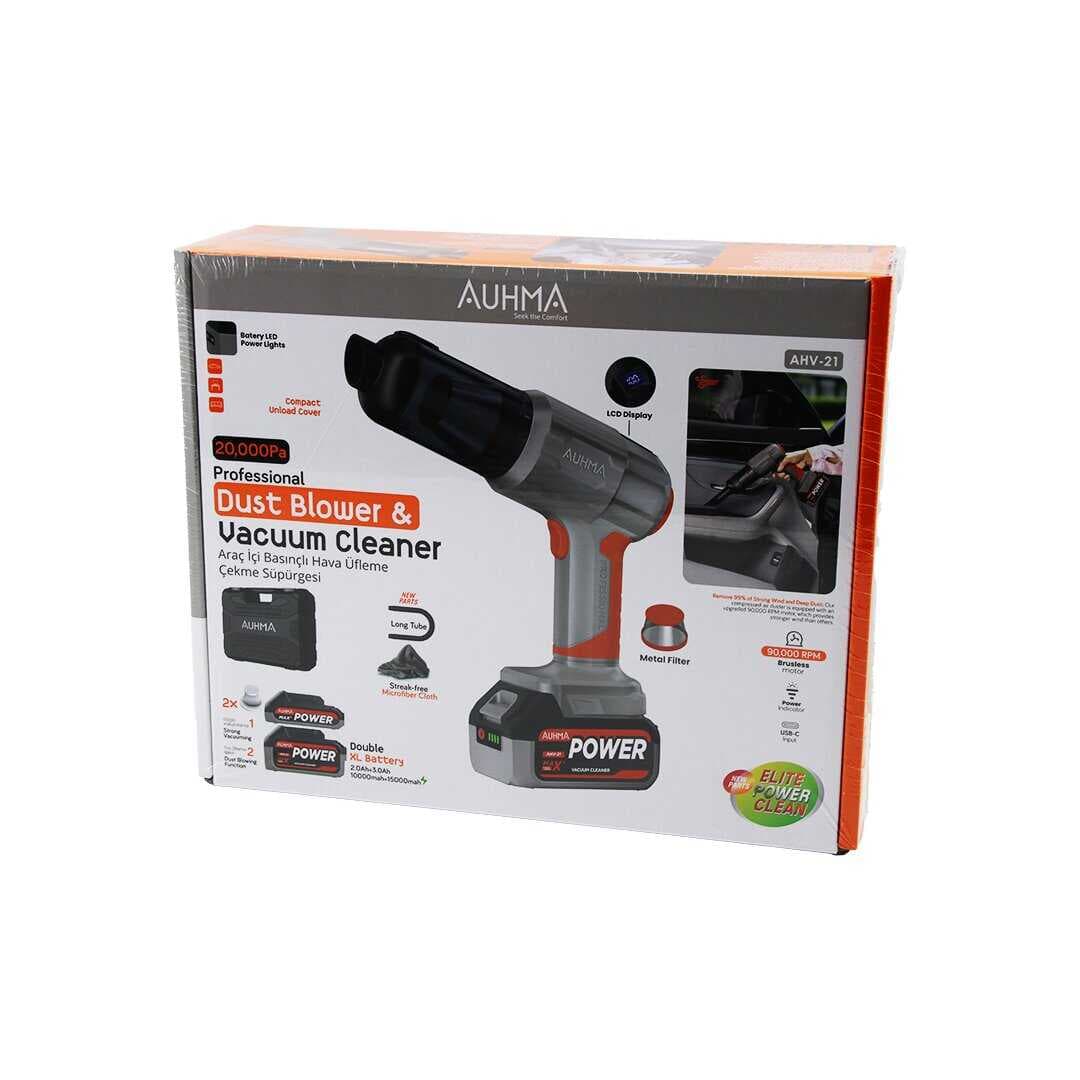 OTO ARAÇ TYPE-C SARJLI - LCD EKRAN EL TİPİ BASINÇLI HAVA ÜFLEME - SÜPÜRGE MAKİNE YEDEK BATARYA - 2 X FİLTRE MİKROFİBER BEZ 8 BAŞLIK 175W AHV-21 (5430)