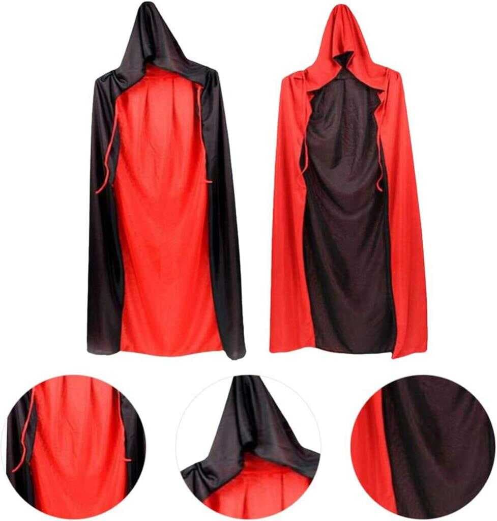 Nessiworld Çift Taraflı Kullanılabilir Siyah Kırmızı Kapişonlu Pelerin 90 cm Çocuk