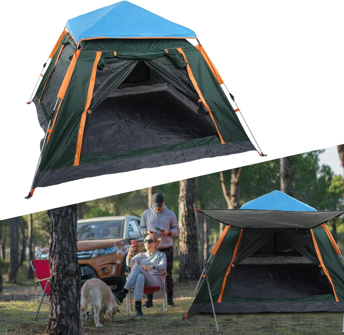 Tam Otomatik Su Ve Rüzgar Geçirmez Gölgelikli Tenteli 4 Kişilik Kamp Çadırı 215*215*145cm