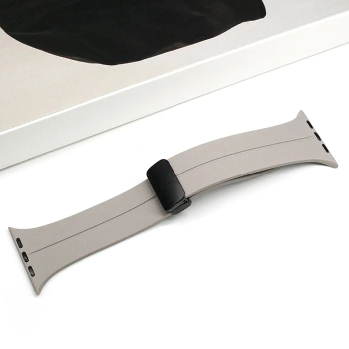 Ally Apple Watch 7-8 45mm 6-5-4 44mm Watch Ultra 49mm Manyetik Uçlu Silikon Kayış Kordon 3-2-1 42mm-(5775)
