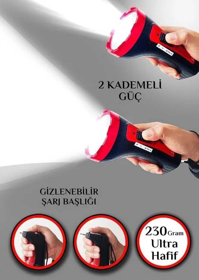 Şarjlı 10w Projektör Led El Feneri 2 Mod Aydınlatmalı Uzun Menzil Işıldak Kambur Fener (5430)