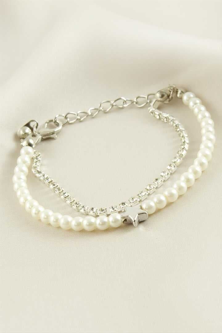 Yıldız Şerit Taşlı İnci Bileklik