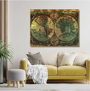 GAAGART Tekli Yatay Kavas Tablo Yüksek Kalite Eski Düya Haritası 70 x 50 gartM8563